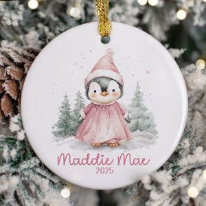 Personalized Girls Penguin Ornament, Custom Pink Girl Penguin Christmas , Childrens Gift Ornament with Name, 1st Christmas Kids Ornament
