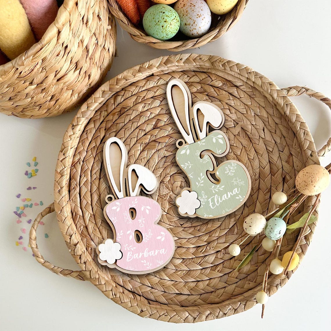 Personalized Easter Bunny Name Tag, Custom 3D Wooden Letter Tag, Spring Basket Name Charm for Kids, Cute Bunny, Gift For Kid, Easter Card
