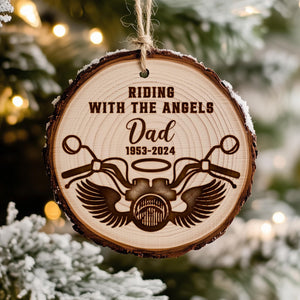 Custom Memorial Motorcycle Wings Ornament, Riding With The Angels Motorcycle, Dad Loss Gift
