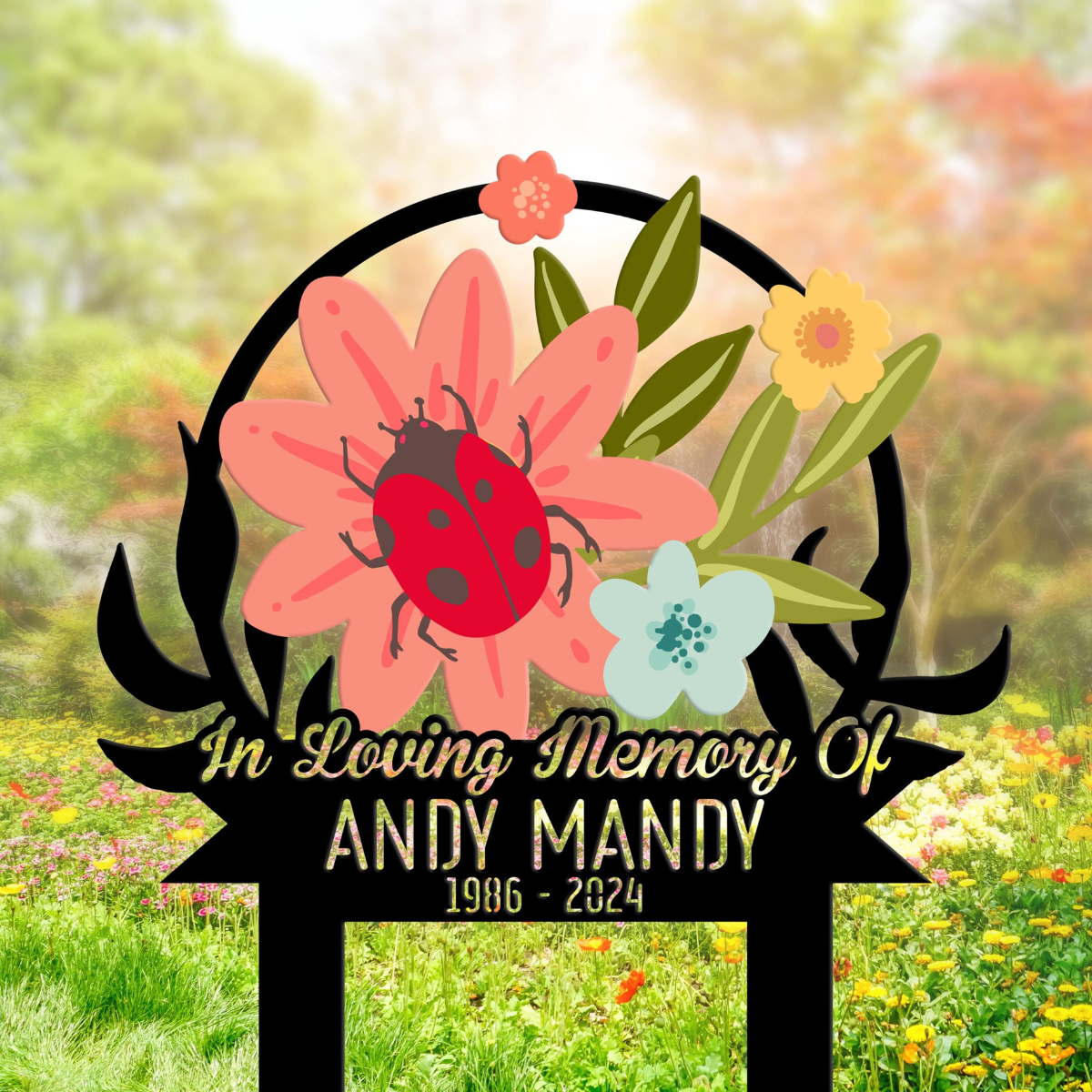 Custom Ladybugs Flower Memorial Stake, Personalized Mom Loss Ladybug Garden Memorial, Memorial Plaque, Cemetery Stake, Remembrance Gift