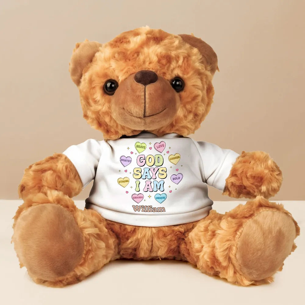 God Says I Am - Personalized Teddy Bear Plush - Gift For Friends, Daughter, Sisters