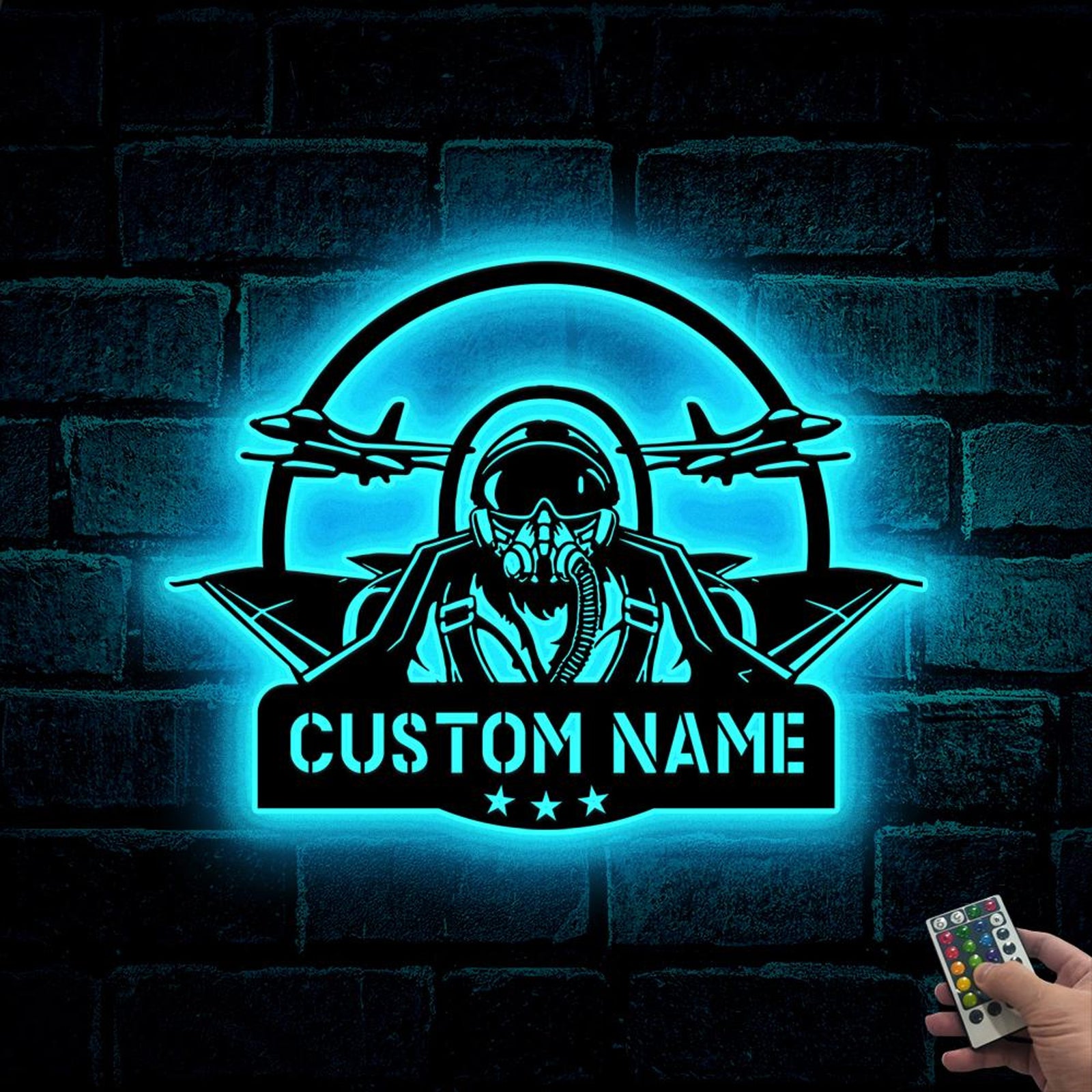 Custom Fighter Jet Metal Wall Art LED Personalized Aircraft Airforce Name Sign Home Decor Military Decor Birthday Gift Pilot Gift Hangar