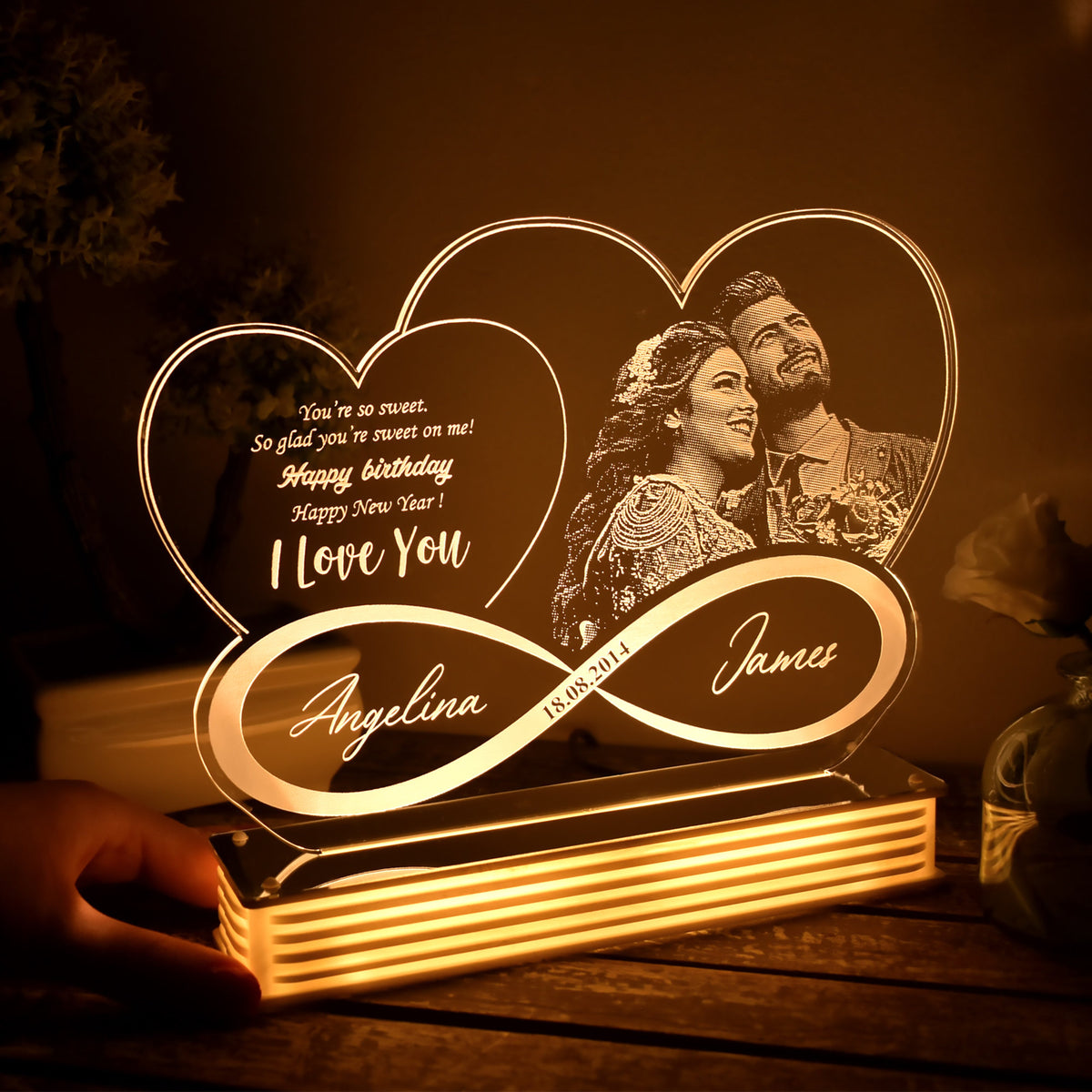Personalized Photo Led Night Light, Eternity Love Lamp, Acrylic Night Light, Custom Bedside Lamp, Couple Gift, Wedding Gift, Memorial Gift