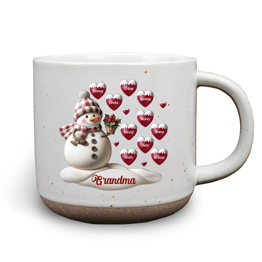 Snowman Mommy & Grandma With Kid's Heart - Personalized Pottery Mug - Christmas Gift For Mom, Grandma