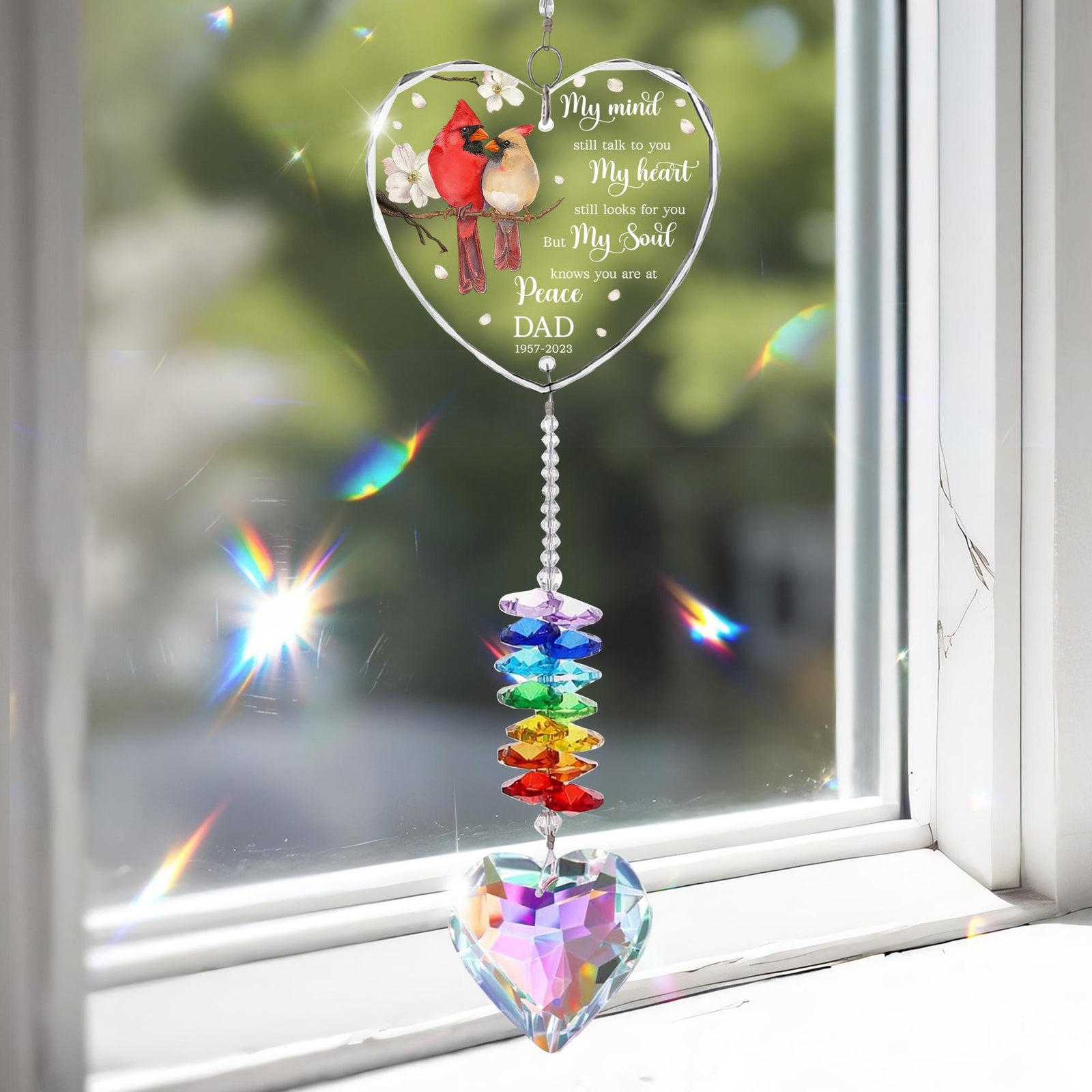 Personalized Memorial Crystal Suncatcher, Cardinal Memorial Glass Ornament, Cardinals Memorial Gifts For Loss Of Mom, Dad, Family Member