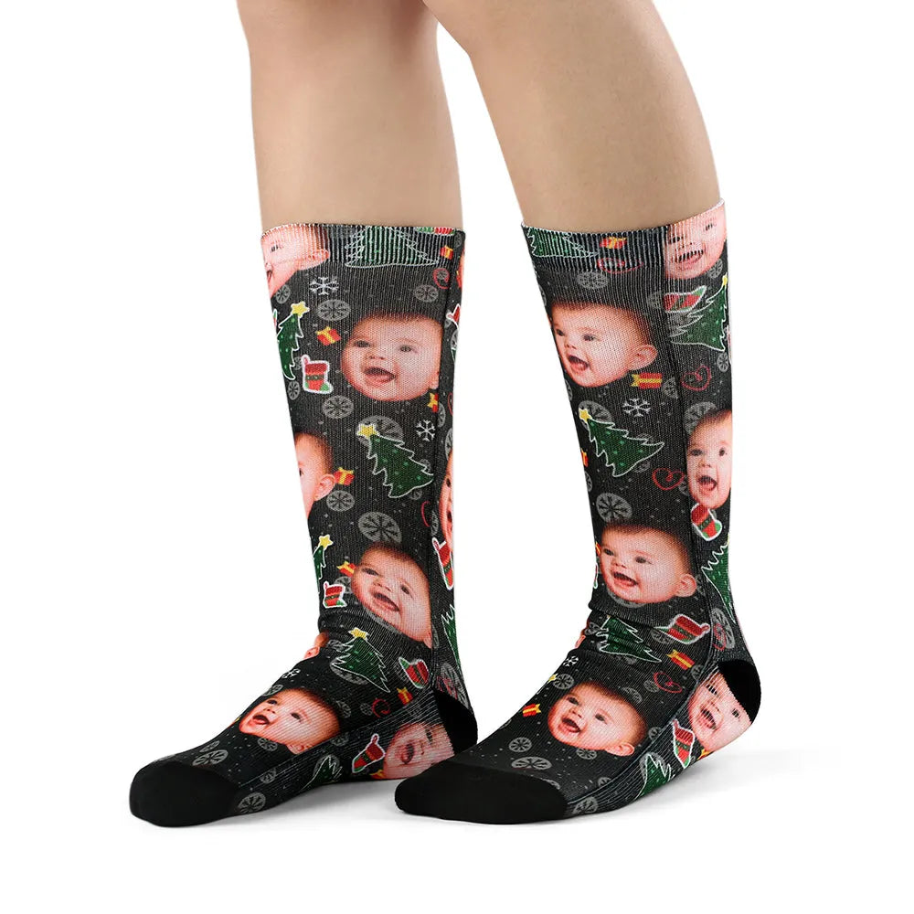 Custom Baby Face Christmas Tree & Stockings - Personalized Socks - Christmas Gifts for Baby