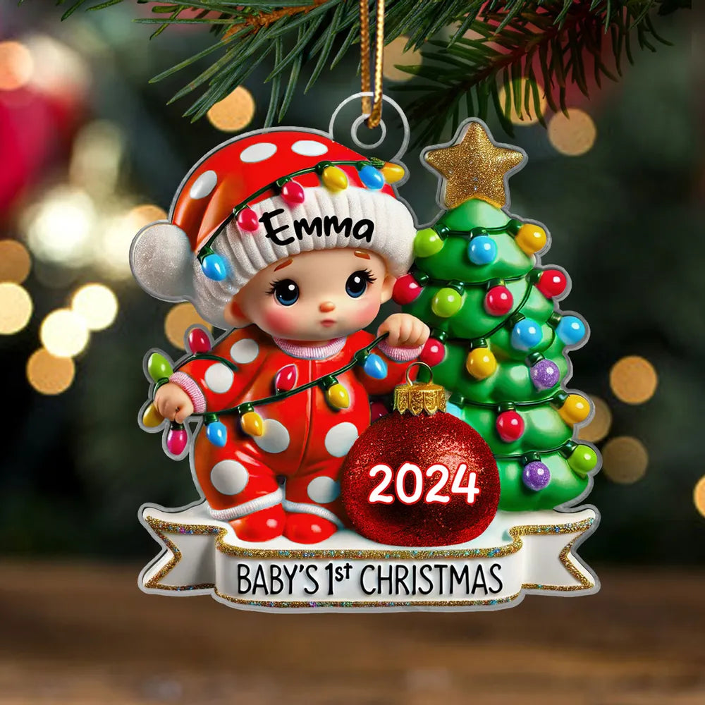Baby First Christmas 3D Effect Personalized Acrylic Ornament, Baby Boy Girl Gift for Couples, New Parents Keepsake, Gift for Newborn