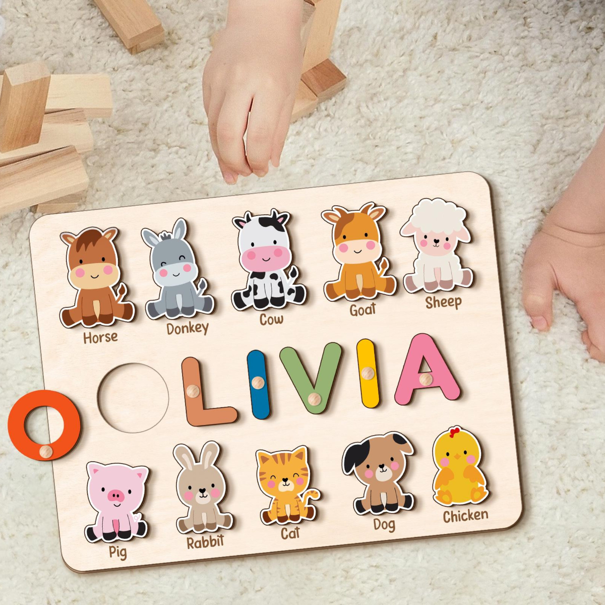 Custom Name Puzzle with Animals, Wooden Baby Name Puzzle, First Birthday Gift for Kids, Personalized Gift for Toddler New Baby Gift