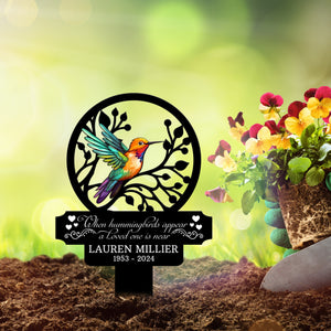 Custom Name Hummingbird Memorial Metal Stake, Hummingbird Name Sign, Garden Metal Stake, Sympathy Gift, Mother's Day, Memorial Stake