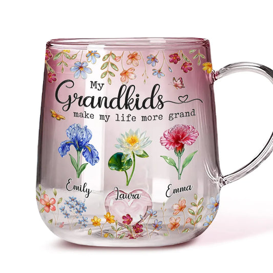 My Kids Make My Life More Grand - Personalized Gradient Glass Mug - Gift For Grandma, Mom, Mother's Day Gift