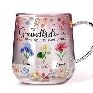 My Kids Make My Life More Grand - Personalized Gradient Glass Mug - Gift For Grandma, Mom, Mother's Day Gift