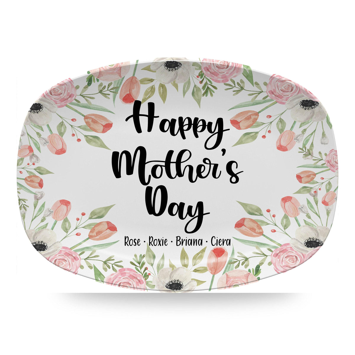 Floral Happy Mother's Day - Personalized Platter - Gift For Mom, Mother's Day, Birthday Gift