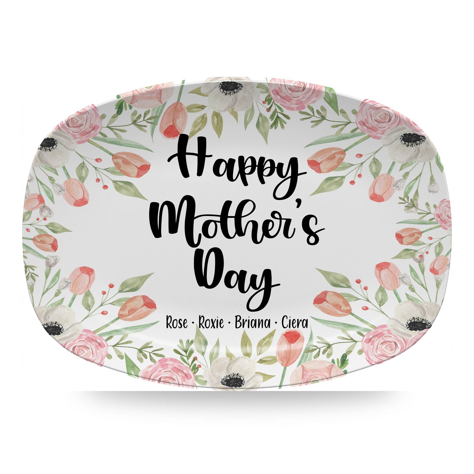 Floral Happy Mother's Day - Personalized Platter - Gift For Mom, Mother's Day, Birthday Gift