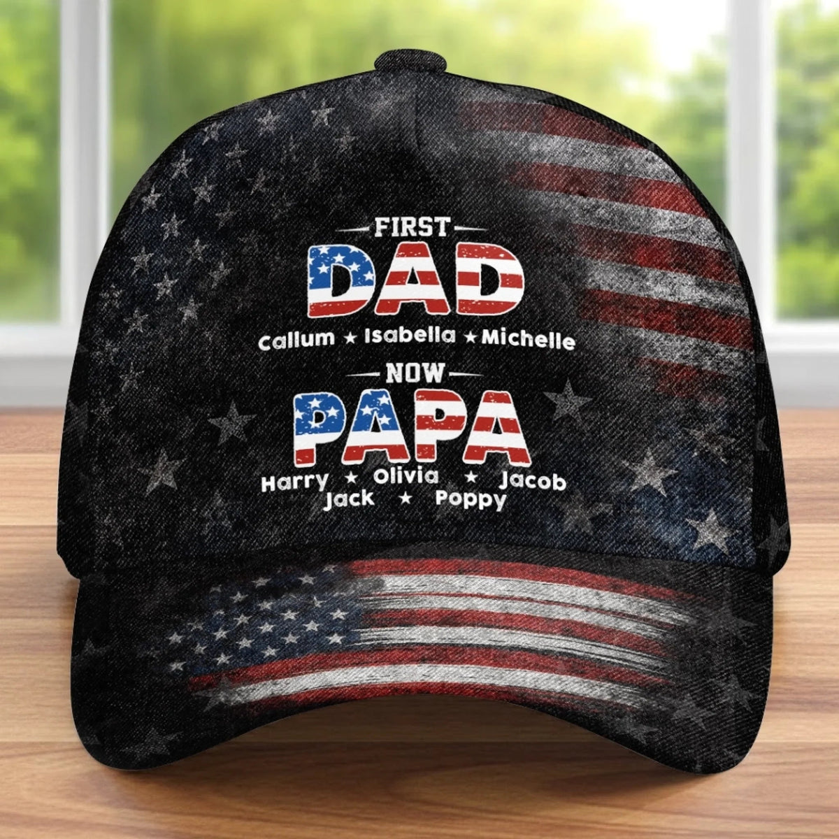 First Dad Then Papa Classic Cap, Personalized American Flag Baseball Cap, Gift For Father Grandpa