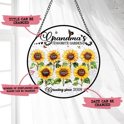 Grandma's Favorite Sunflowers - Personalized Stained Glass Suncatcher - Gift For Grandma, Mother's Day Gift