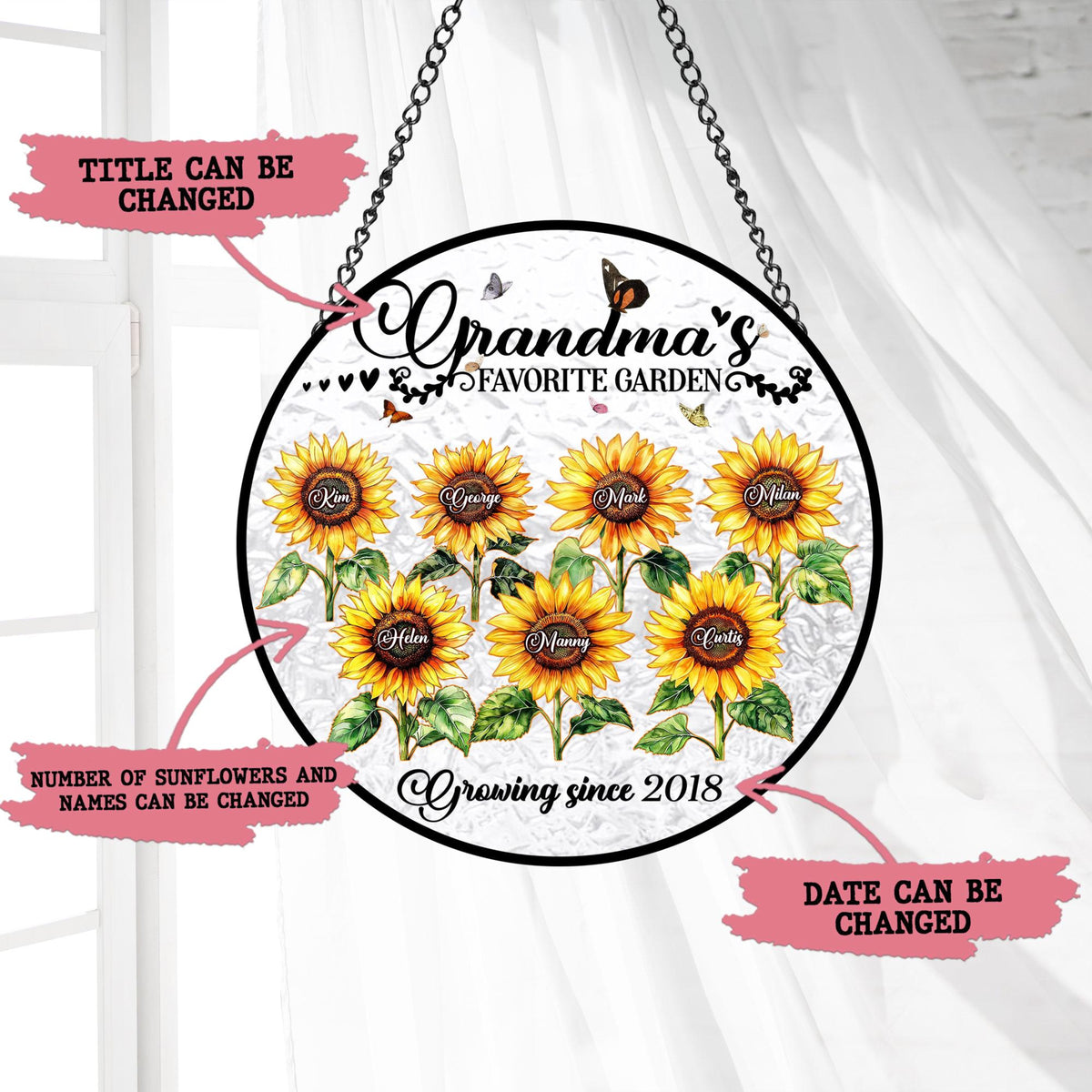 Grandma's Favorite Sunflowers - Personalized Stained Glass Suncatcher - Gift For Grandma, Mother's Day Gift