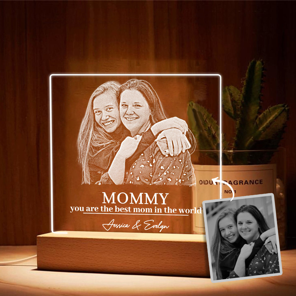 Custom Mother's Day Acrylic Plaque With Photo, Personalized Mom Photo Night Light, Mother's Day Gift for Mom, Gift from Daughter