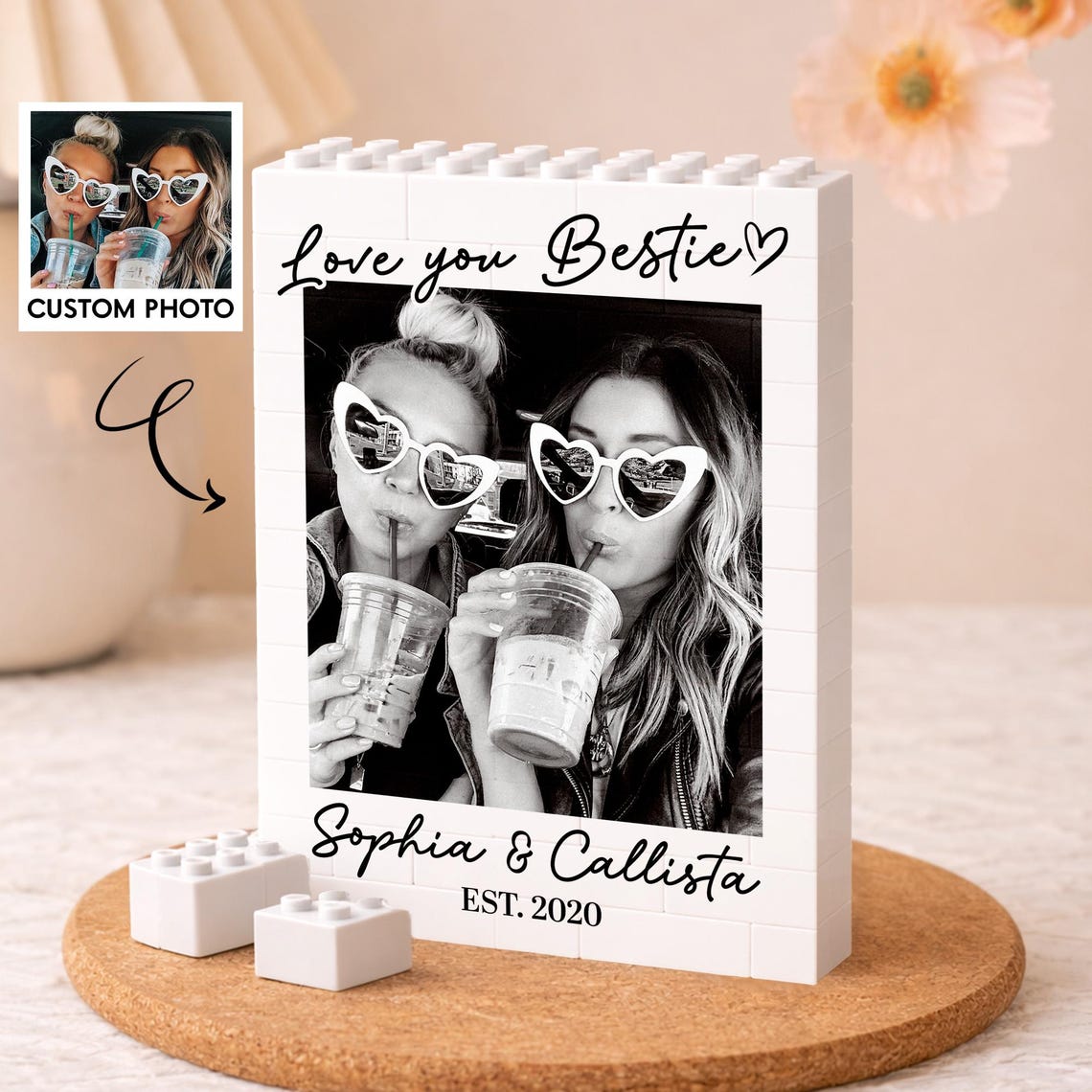 Personalized Besties Photo Building Block, Best Friends Sister Birthday Gift, Friendship Puzzle Gift for Her, Bridesmaid Proposal Keepsake