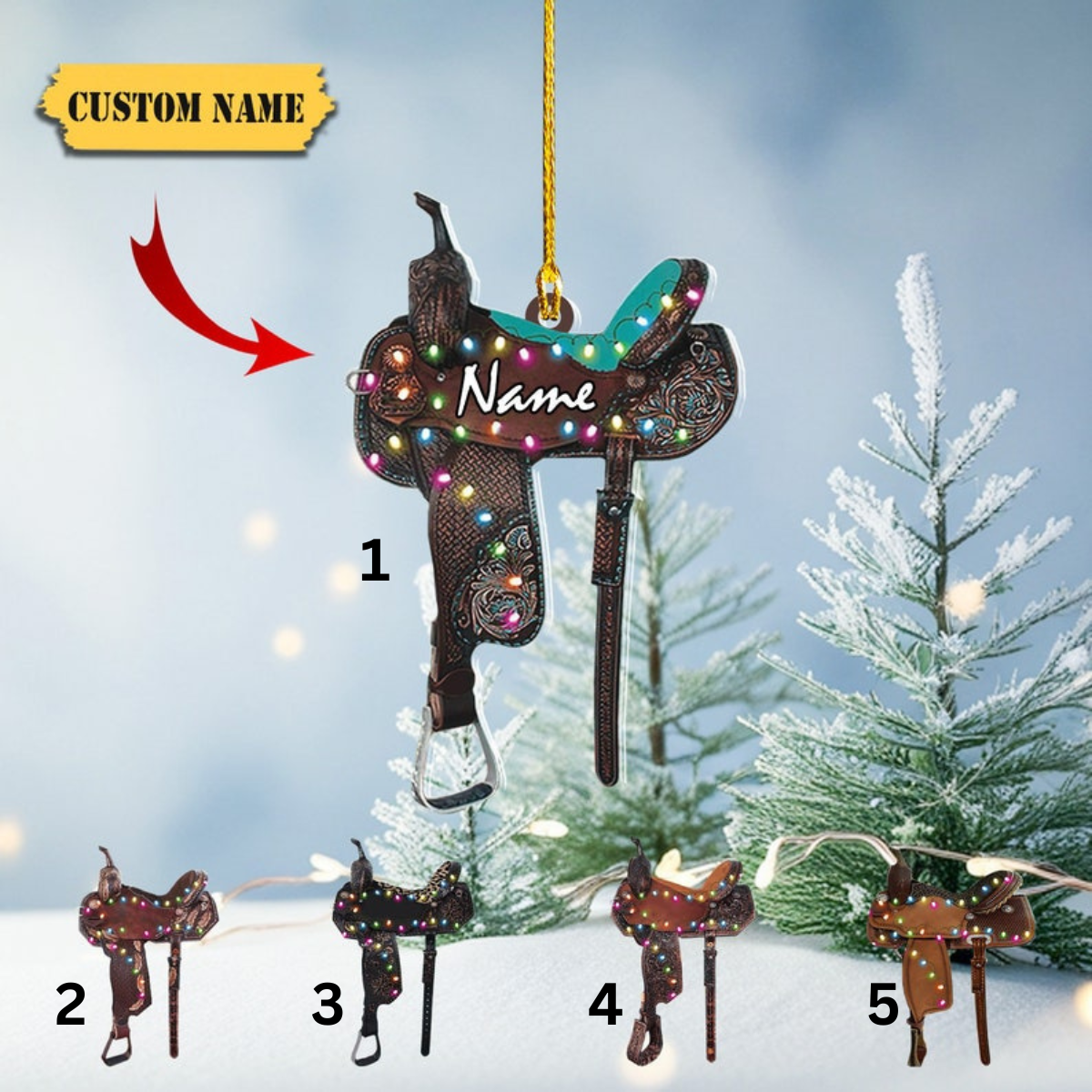 Custom Horse Saddle Acrylic Shape Ornament 2D, Personalized Saddle Christmas Ornament 2024, Horse Tree Decor, Gift for Cowboy