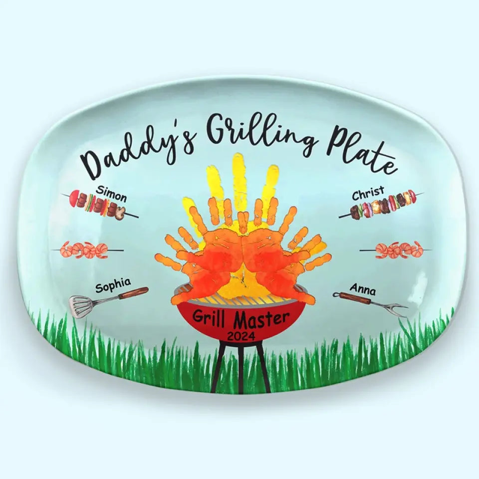 Daddy's Best Grilling Plate Hands Down - Personalized Platter - Gift For Dad, Grandpa, Father's Day