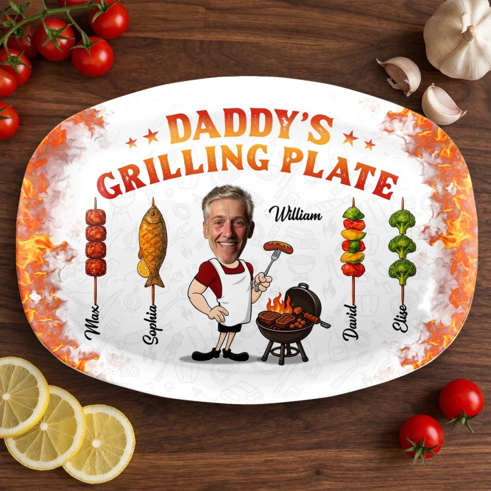Dad Grandpa With His Grilling Plate - Personalized Platter - Gift For Dad, Grandpa, Father's Day Gift