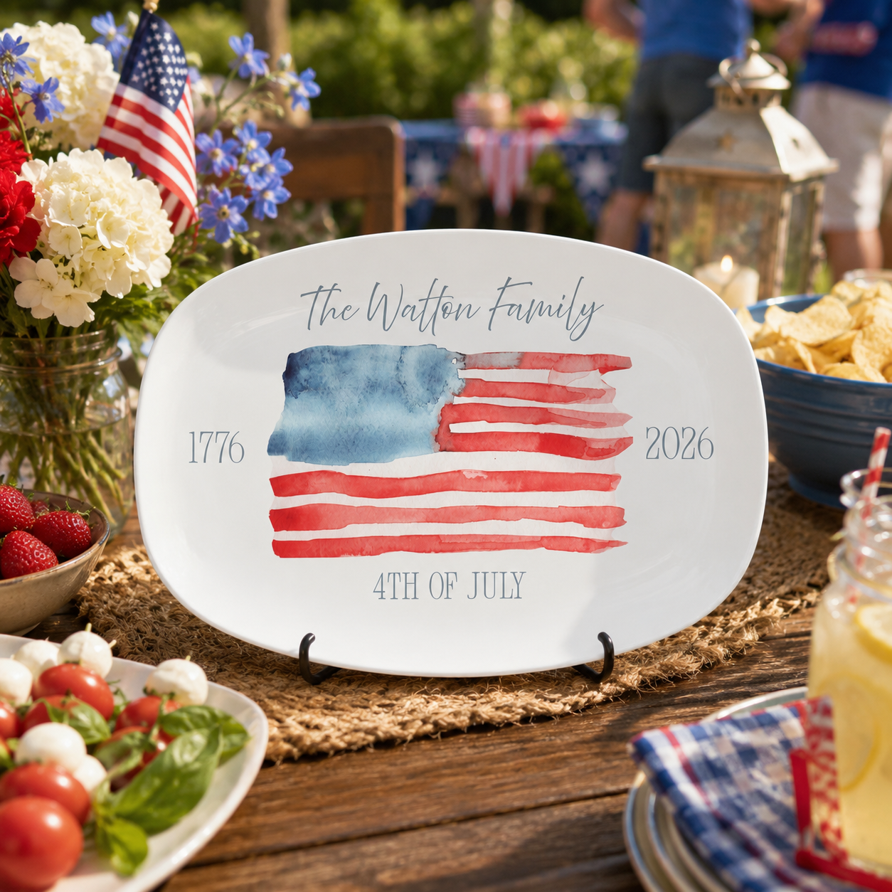 America 250th Anniversary Platter Personalized Family Name Plate Gift Patriotic Serving Tray 4th of July Decor USA 250 Kitchen Decor