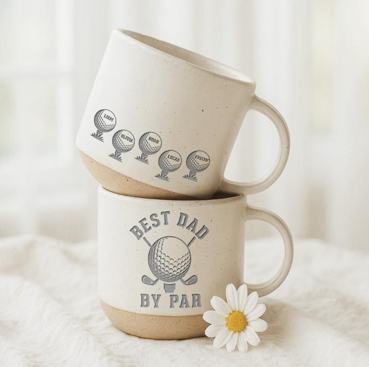 Father's Day Gift, Custom Best Dad By Par With Kid Names Pottery Mug, Personalized Golf Gift For Granpa Dad, Golf Dad Gift 2026, New Dad Gift