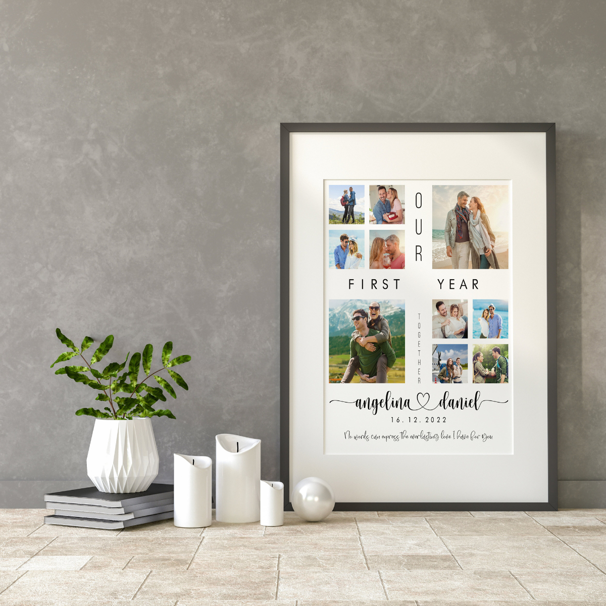 Our First Year Couple Photo Collage - Personalized Canvas - Gift For Couple, 1st Year Anniversary, Valentine's Day Gift
