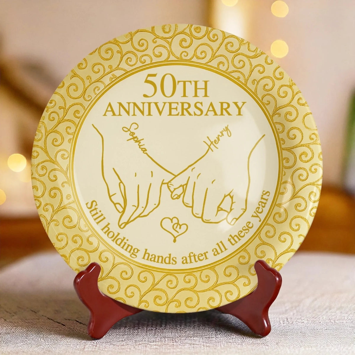 Still Holding Hands After All These Years - Personalized Ceramic Plate - Anniversary Gift For Couple