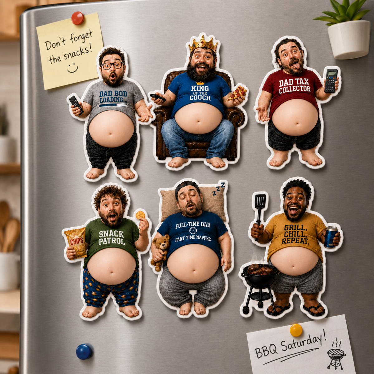 Funny Daddy Face Squishy Belly Fridge Magnet, Personalized Father's Day Gift For Husband, Custom Dad Photo Magnet, Gift From Son Daughter