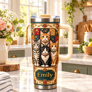 Royal Quilted Brocade Cat - Personalized 40oz Tumbler
