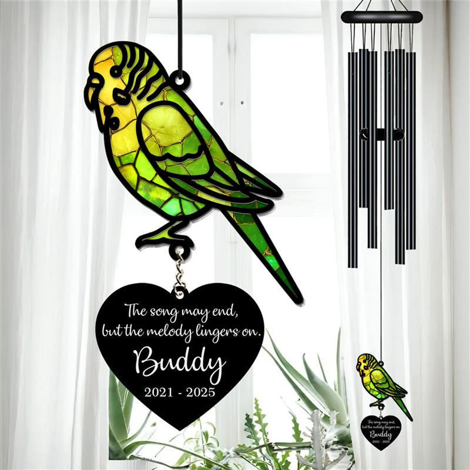 Personalized Memorial Wind Chime, Budgerigar Wind Chime, Parakeet Suncatcher Wind Chime, In Loving Memory, Family Gift, Pet Loss Gift