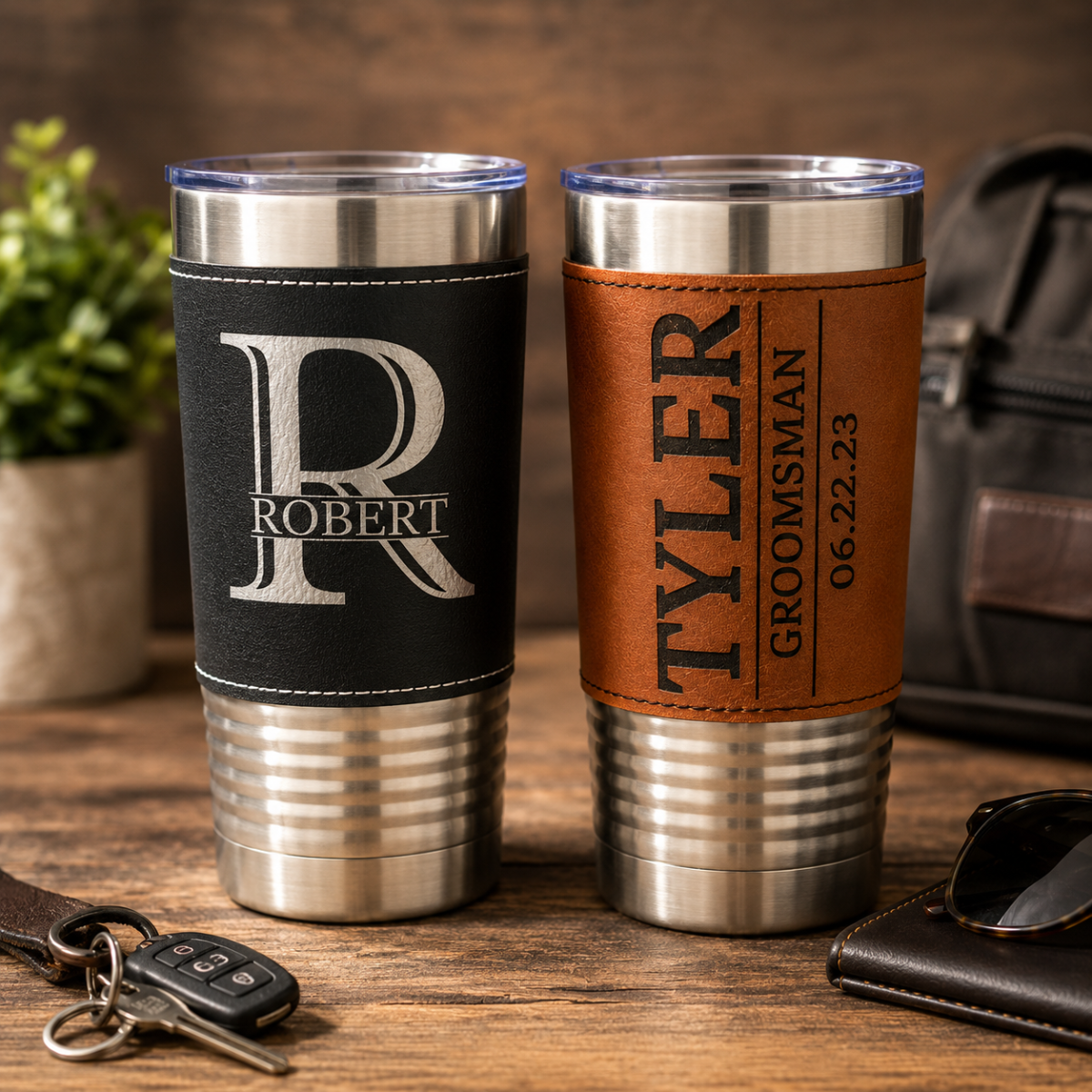 Engraved Leatherette Groomsmen Tumbler, Personalized Best Man Gift, Gift For Father, Brother, Groomsmen