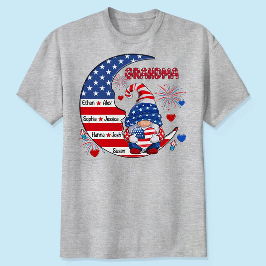 American Gnome Grandma Mom Sitting On Moon - Personalized Apparel - 4th Of July Gift For Grandma Mom
