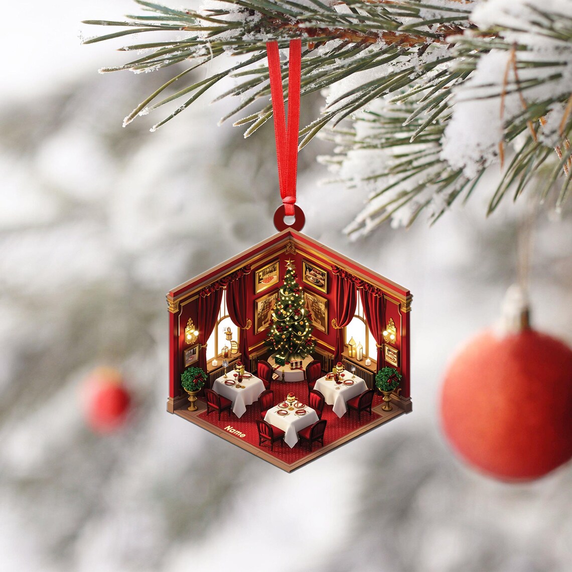 Personalized Restaurant 2D Flat Christmas Ornament, Restaurant Car Ornament, Restaurant Owner Holiday Gift Housewarming Gift