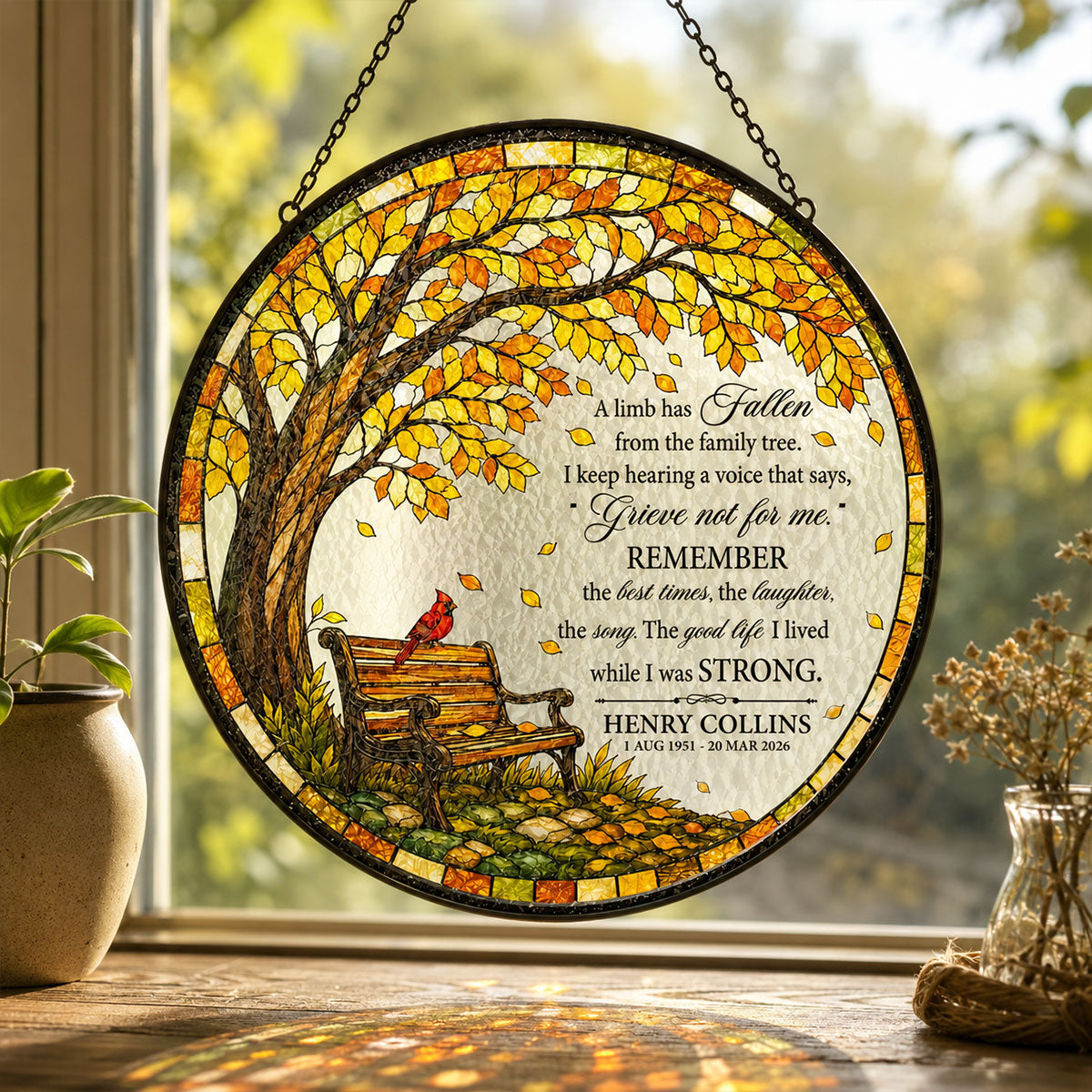 A Limb Has Fallen From The Family Tree Glass Suncatcher - Personalized Memorial Gifts