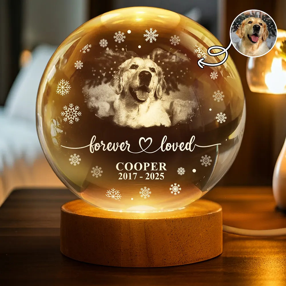 Custom Photo Memories Of Pets - Personalized Crystal Ball LED Night Light - Memorial Gift For Family