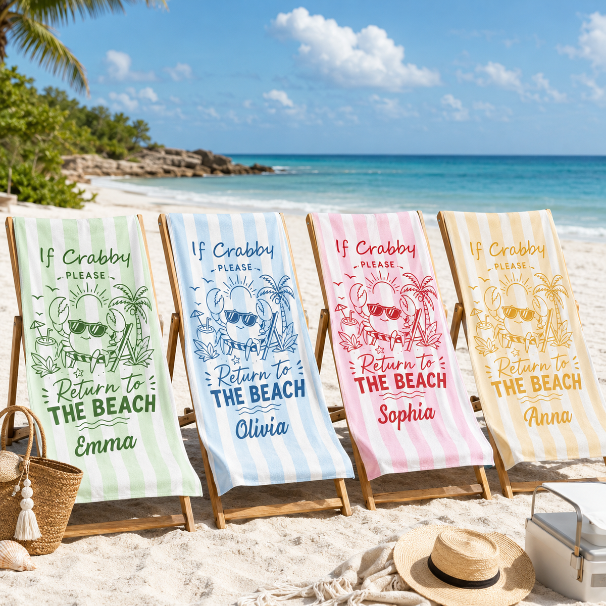 If Crabby Please Return To The Beach, Personalized Beach Towel, Summer Gift For Family, Friends