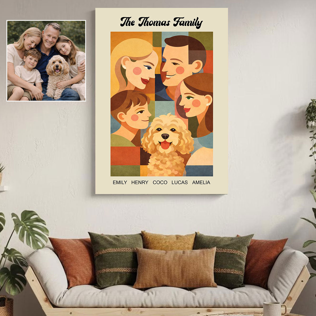 Modern Geometric Family Illustration - Personalized Poster Canvas