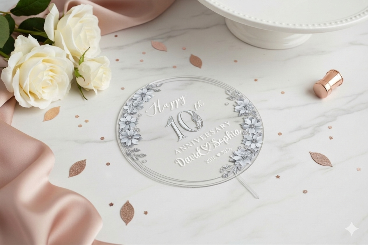 Personalized 10th Wedding Anniversary Gift Cake Topper, 10th Aluminum Wedding Gifts For Parents, Tin Anniversary Cake Topper, Husband Gift