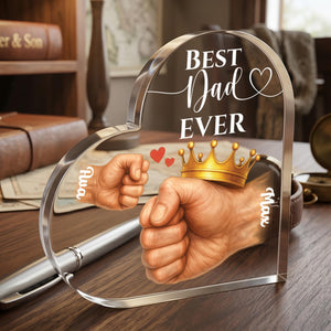 Personalized Father and Kids Fists Acrylic Heart Block, Custom Fathers Day Gift for Dad, Best Dad Ever Keepsake, Dad's Office Desk Decor