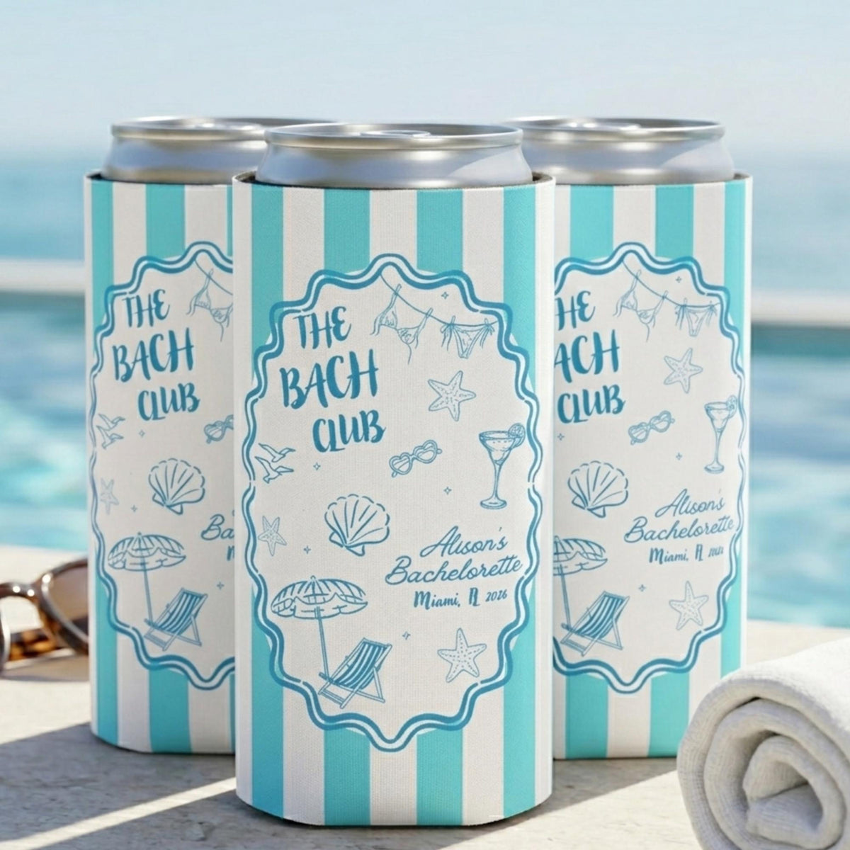 Personalized Bachelorette Can Cooler, Custom Bridesmaid Gift Bach Party Favor, Custom Name Bridal Party Slim Can Sleeve Gift, Cozie Holder
