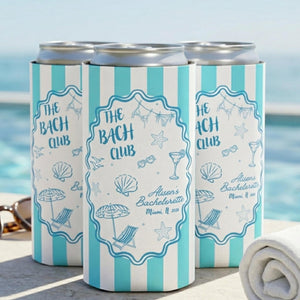Personalized Bachelorette Can Cooler, Custom Bridesmaid Gift Bach Party Favor, Custom Name Bridal Party Slim Can Sleeve Gift, Cozie Holder