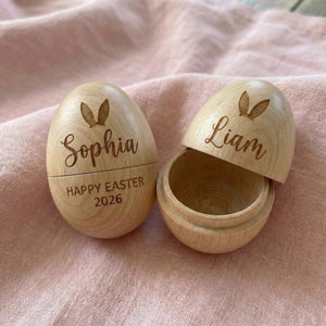 Personalized Wooden Easter Egg, Hollow Fillable Keepsake, Custom Name Easter Gift, Cute 1st Easter Basket Stuffer, Play Kitchen Toy Egg, Newborn
