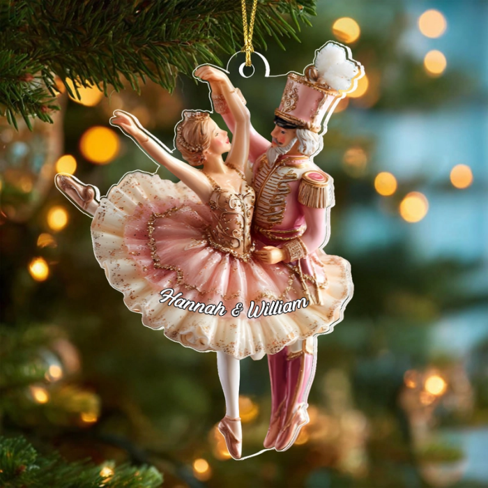 Pink Ballet Girl And Nutcracker Couple - Personalized Acrylic Ornament - Christmas Gift For Ballerina