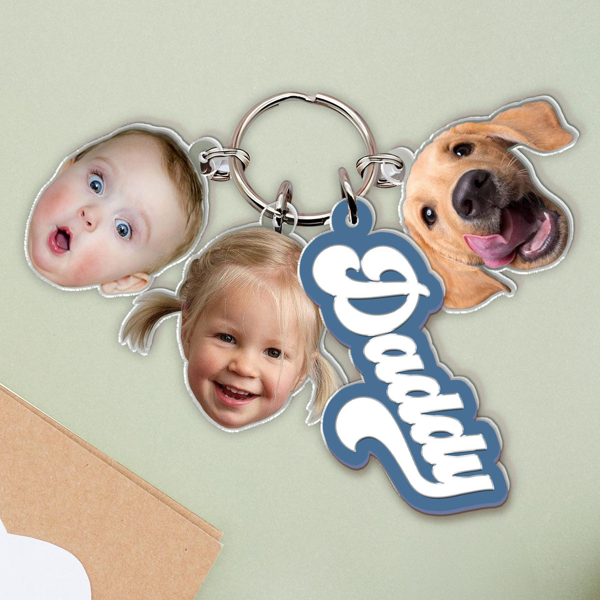 Personalized Father's Day Gift for Dad, Custom Father Keychain With Kids Face Charm, Grandpa Keychain Gift From Grandkids, Dog Owner Gift