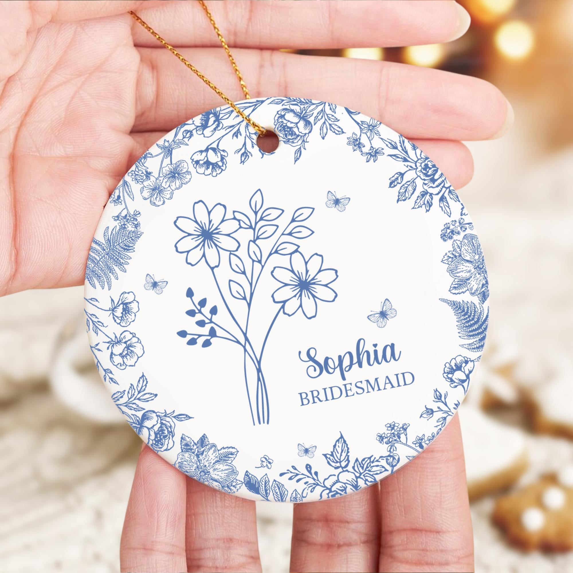 Personalized Bridesmaid Ornament, Bridesmaid Proposal Gift, Birth Month Flower Ornament, Christmas Gift For Bridesmaid, Bridal Shower Gift
