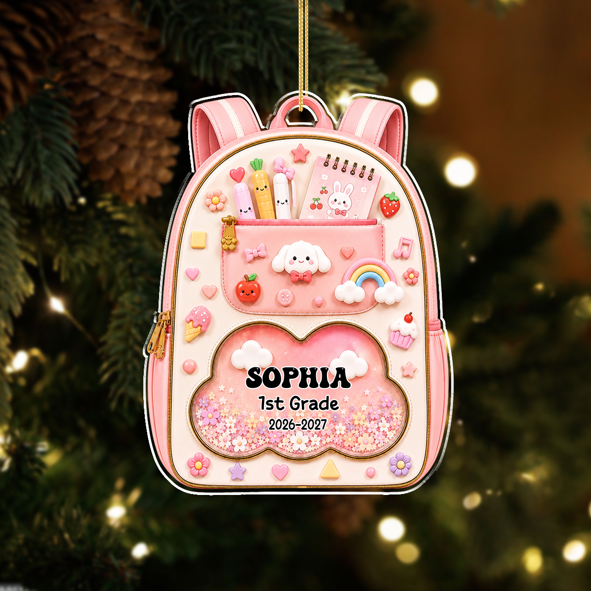 School Year Backpack Acrylic Ornament - Personalized Kids Christmas Gifts