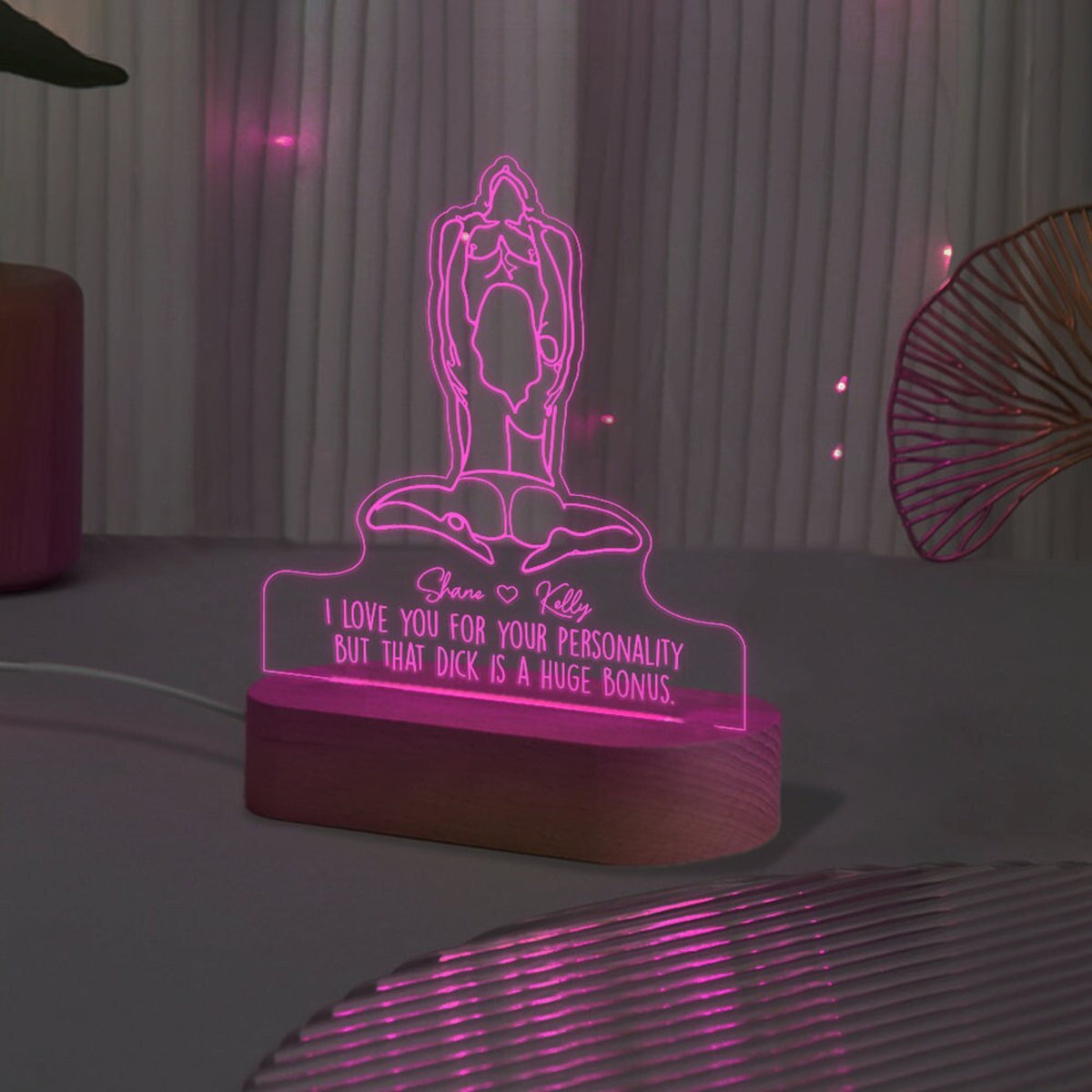 Adult Humor LED Light, Valentines Day Gift For Him, I Love Your Face, Custom Night Light Valentines Day LED Light Wooden Base, Gift For Boyfriend