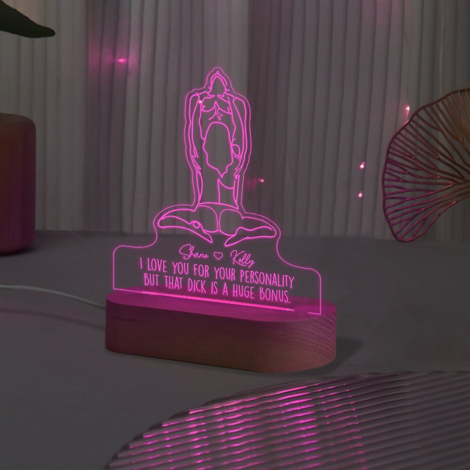 Adult Humor LED Light, Valentines Day Gift For Him, I Love Your Face, Custom Night Light Valentines Day LED Light Wooden Base, Gift For Boyfriend